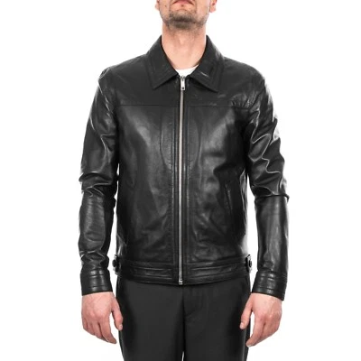 Italian handmade men genuine lamb leather Casual fit jacket Black - Image 1 of 4