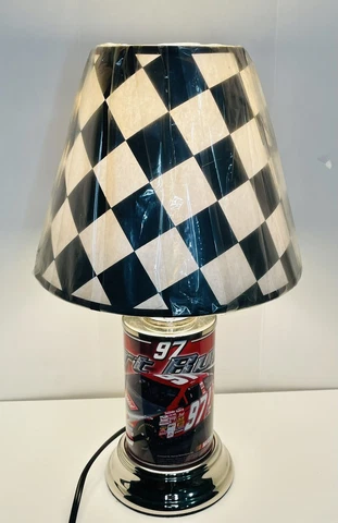 Vintage NASCAR Lamp Kurt Busch #97 Rubbermaid Checkered Flag Shade Licensed Cover