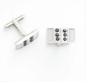 C0366 CUFF LINKS CUFFLINKS SILVER WHITE ENAMEL BLACK ONYX RECTANGLE NEW GIFT - Picture 1 of 1