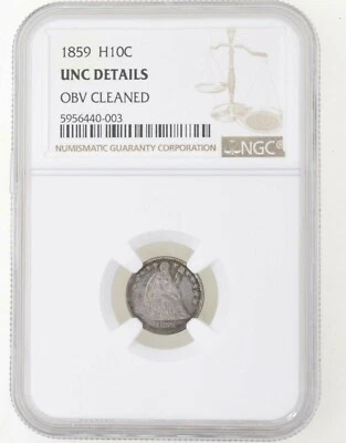 1859 US Seated Liberty Half Dime NGC UNC Details (Obv. CLeaned) - Image 1 of 4