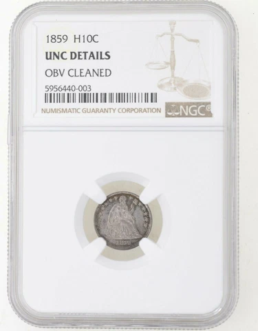 1859 US Seated Liberty Half Dime NGC UNC Details (Obv. CLeaned) Cover