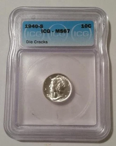 1940 S Mercury Dime Error Die Cracks MS67 ICG Cover