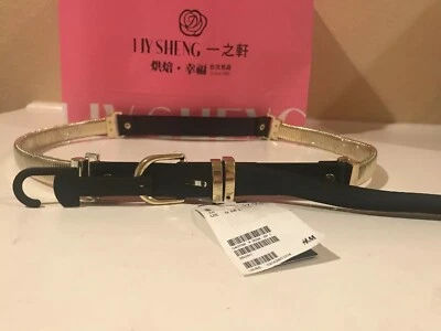 Cinturón de metal de imitación de cuero negro dorado H&M M/L  Foto 1 de 4