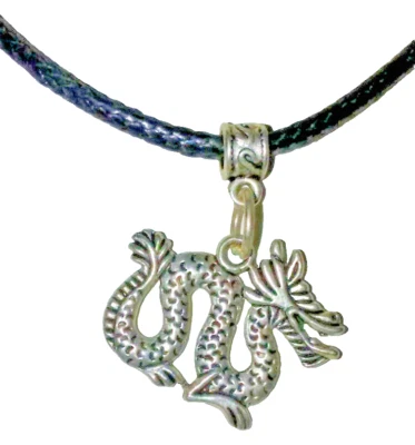 Argento Drago Ciondolo Nero Pelle Cavo Unisex 16 " Cinese Collana US Fatto Nuovo - Immagine 1 di 4