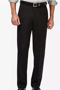 Haggar Men's Black Khaki Classic-Fit Flat-Front Suit Dress Pants 38W 30L - Picture 1 of 5