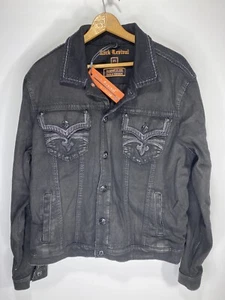 Neu mit Etikett seltene Rock Revival Denim Truckerjacke für Herren Distressed schwarz XL Lim. Ed/300 - Bild 1 von 8