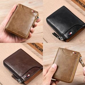US 1 Pack Men RFID Blocking Leather Wallet Credit Card ID Holder Zipper Purse - Picture 1 of 24