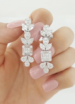 Marquise Pear Princess Baguette Round Diamond Dangle Earrings 3.52ct 18K Gold - Image 1 of 4