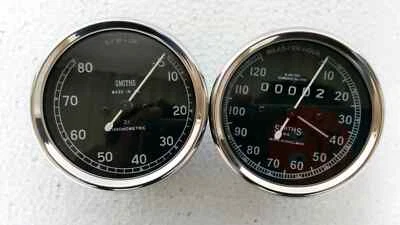 Smiths 120 mph Speedometer 8000 rpm Tachometer 80 mm , M12x1 thread Replica 2:1 - Image 1 of 4