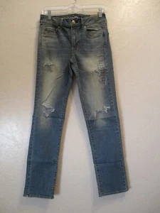 Jeans denim AE donna taglia 8 dritto vita media super elasticizzato effetto invecchiato lavaggio med - Foto 1 di 8