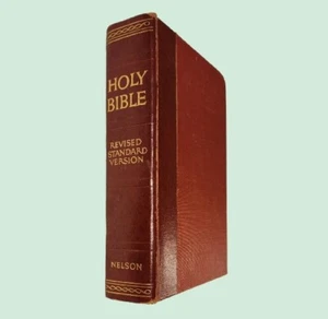 Vintage Nelson Holy Bible RSV 1952 Red Cover Hardcover Dust Jacket Piece Inside - Imagen 1 de 9