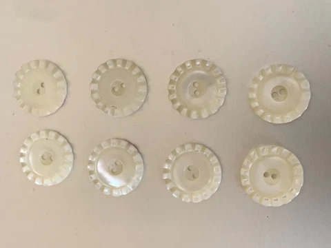 Eight Antique French Mother of Pearl White Buttons  engraved - 1.3cm Cover
