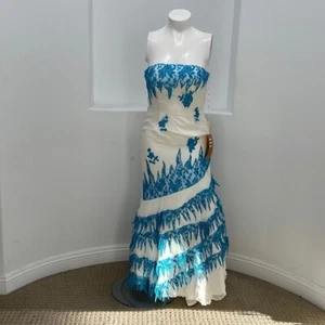 BICICI Strapless Lace Back White Turquoise Gown Size XL Special Occasion NWT - Picture 1 of 16