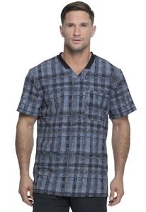 Positively Plaid Pewter Dickies Scrubs Dynamix Mens V Neck Top DK607 PDPW - Picture 1 of 4