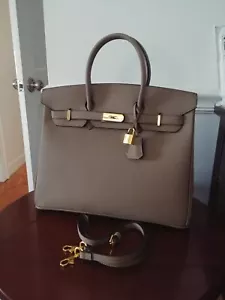 Tic Tok Top Quality Genuine Leather Dark Gray 35 cm Lock and Key Women’s Handbag - Picture 1 of 4