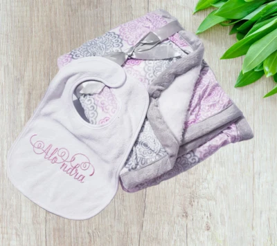 2 Ply Reversible Pink & Gray Medallion Soft Minky Infant Baby Blankets 30" x 40" - Image 1 of 3