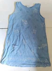 large girls dress on white kids! blue fish vintage sleeveless beach - Picture 1 of 4
