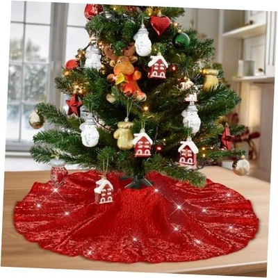  24 Inch Small Christmas Tree Skirt,Sparkle Mini Sequin Tabletop 24 inch Red - Image 1 of 4
