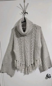 Cupcakes and Cashmere Crotchet Knit Sweater Medium Ivory Mock Neck Fringe Style  - Picture 1 of 7