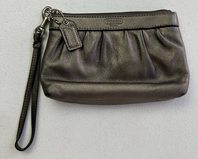 Coach Shimmer Women's Purse Silver Metallic Wristlet Clutch Bag Zip Top Bronze - Image 1 of 4