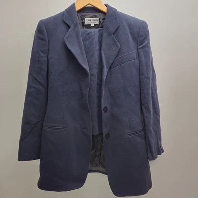 Giorgio Armani Le Collezioni 女式蓝色处女羊毛裙套装 2 码复古 — 第 1/4 张图片