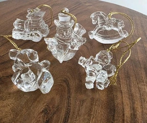 Vintage Miniature Clear Acrylic Christmas Ornaments (Set Of 5) Mini Figures - Picture 1 of 9