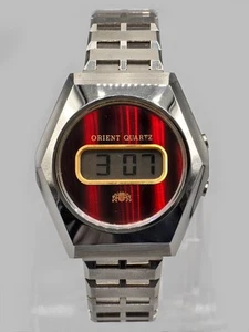 Vintage Orient H661605-40 Digital Watch Japan Red Dial 38mm Hexagon LCD 1970s - Picture 1 of 12
