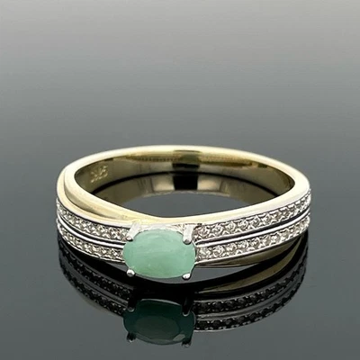 RING GR.20 (CA.63) AUS 925/- SILBER BICOLOR  MIT SMARAGD & ZIRKON SCHMUCKJAGD - Bild 1 von 3