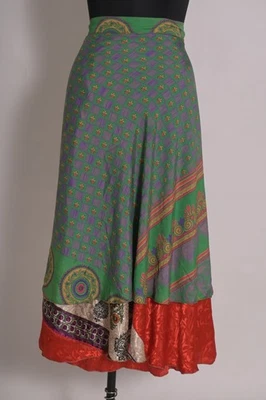 Falda de seda india hecha a mano falda reversible vintage boho fiesta vestido corto Foto 1 de 4