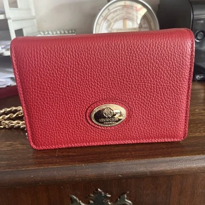 Roberto Cavalli Red Leather RC Monogram Flap chain mini shoulder con catena nwt - Image 1 of 4