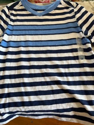 Old Navy Blue/white Striped Short Sleeve V-neck Tee Shirt Boys s 5T NWOT - Image 1 of 4