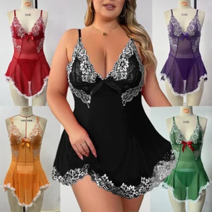 Pigiama donna taglie forti lingerie floreale pizzo trasparente vestito babydoll perizoma - Foto 1 di 75
