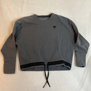 Under Armour Project Rock Sweatshirt Womens L Gray Crop Loose Boxy Raw Neck - Picture 1 of 19