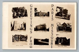 París Missouri Multivista Iglesia Escuela Oficina de Correos Foto Real Postal RPPC 1956 - Imagen 1 de 2