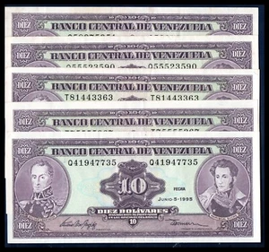 Venezuela Circulated Used Notes Lot 5 Pieces 10 Bolivares 1995 P-61 Banknote - Picture 1 of 1