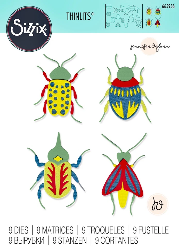 New Retired Sizzix Thinlits Patterned Bugs 9pc #665956 Retail $20.99 J. Ogborn - Image 1 of 4