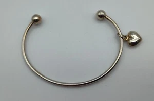 Vintage Dangle Heart Charm Sterling Silver 925 Small Cuff Bracelet - Picture 1 of 3