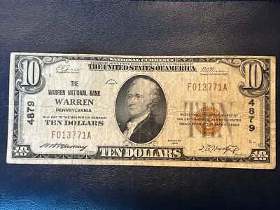 1929 $10 WARREN National Bank Of WARREN Pennsylvania National Currency CH #4879 - Image 1 of 4