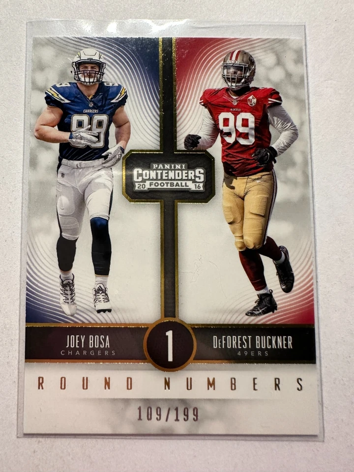 K67,359 - 2016 Panini Contenders Round Numbers Gold #5 D. Buckner/J. Bosa #/199 - Image 1 of 1