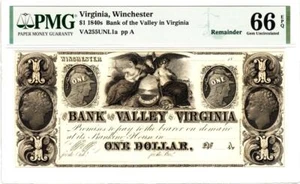 1840's $1 The Bank of the Valley in VIRGINIA Note - PMG 66 EPQ-  STUNNING NOTE! - Picture 1 of 11