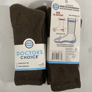 Doctor's Choice Diabetic Neuropathy Socks Non-Binding Brown 2 Pair Men's 8-12 - Picture 1 of 8