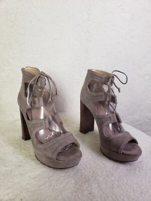 Vince Camuto kamaye Women Heel 91/2M Taupe Suede Lace Up Open Toe Platform Shoes - Image 1 of 4