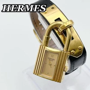 Hermes Kelly Watch Gold Dial Black Leather Ladies Used Tested From JPN Auth #2 - Picture 1 of 12