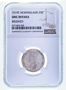 1919C Canada Newfoundland 25 Cents NGC UNC Details KM# 17 - Picture 1 of 4
