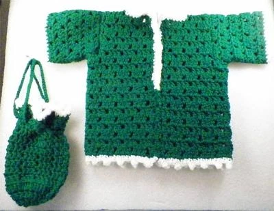 Suéter Bebé 6 Meses Cubierta Biberón Verde Esmeralda y Blanco Ganchillo a Mano Nuevo Foto 1 de 4