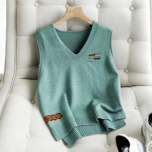 Women Lady V-neck Knit Waistcoat Vest Sleeveless Sweater Student Gilet Tank Top - Picture 1 of 19