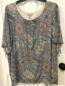Catherines Women's Plus Size 3X Short Sleeve Blouse Lined Loose Flowy Pretty NWT - Picture 1 of 9