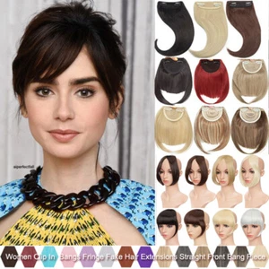 Real Thick Bangs Clip in Front Fringe 100% Natural Fake Hair Extensions Topper - Picture 1 of 41