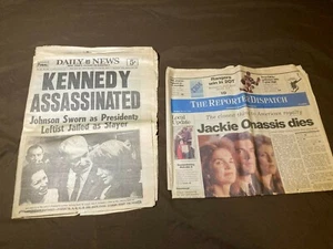NY DAILY NEWS 1963 Kennedy Assassinated and 1994 Jackie Onassis Dies newspapers - Picture 1 of 10