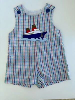 Mameluco vintage años 90 Samara bordado a cuadros barco de vapor crucero Seersucker 18M Foto 1 de 4